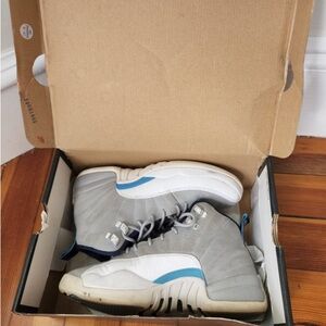 Jordan XII Kids Gray, White, & Carolina blue